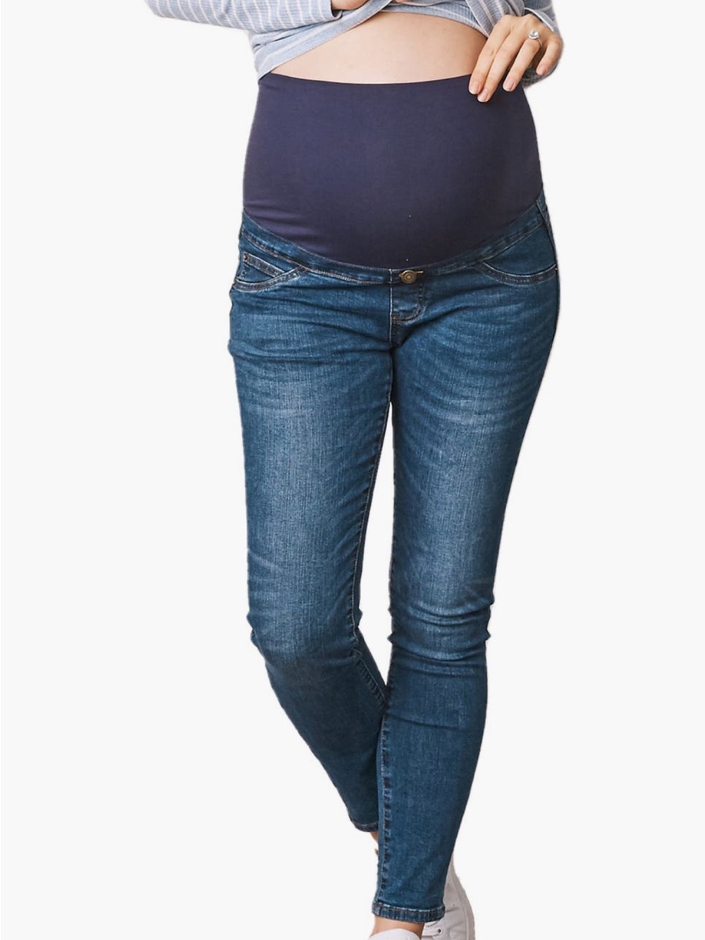 Maternity Skinny Jeans with Navy Overbump Panel - Dark Blue